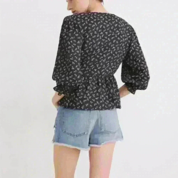 Madewell Floral Puff Sleeve Peplum Wrap Top - Picture 2 of 8